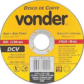 Disco de corte 115,0x1,6x22,23 para aço carbono e inox - Vonder