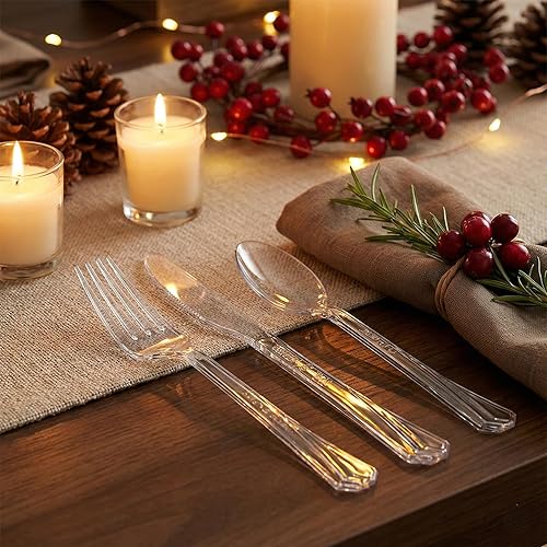 Miniatura 3 de Hanna K. Signature - Juego de cubiertos de plástico transparente de 240 unidades, pesado, elegante, desechables, 80 tenedores, 80 cucharas, 80