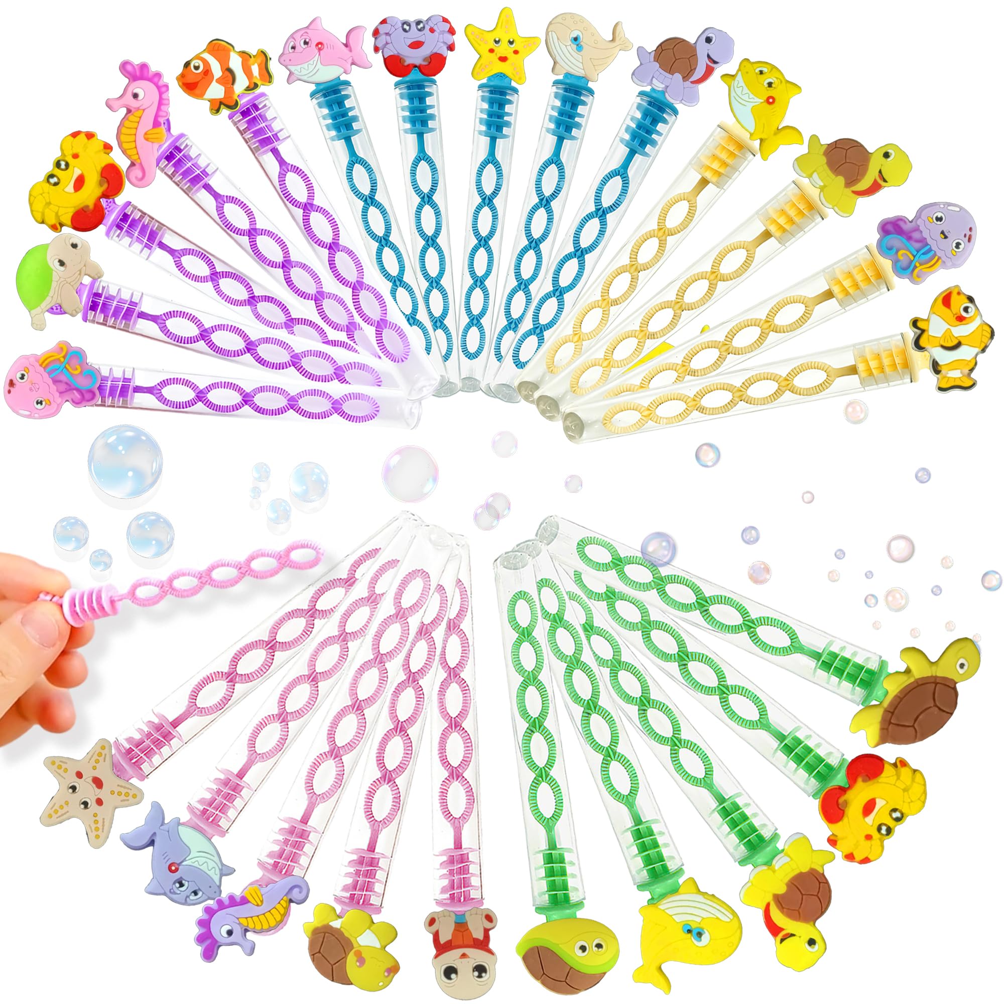 24 Packs Mini Bulk Ocean Theme Bubble Wands for School Beach Pool Theme Summer Party Supplies
