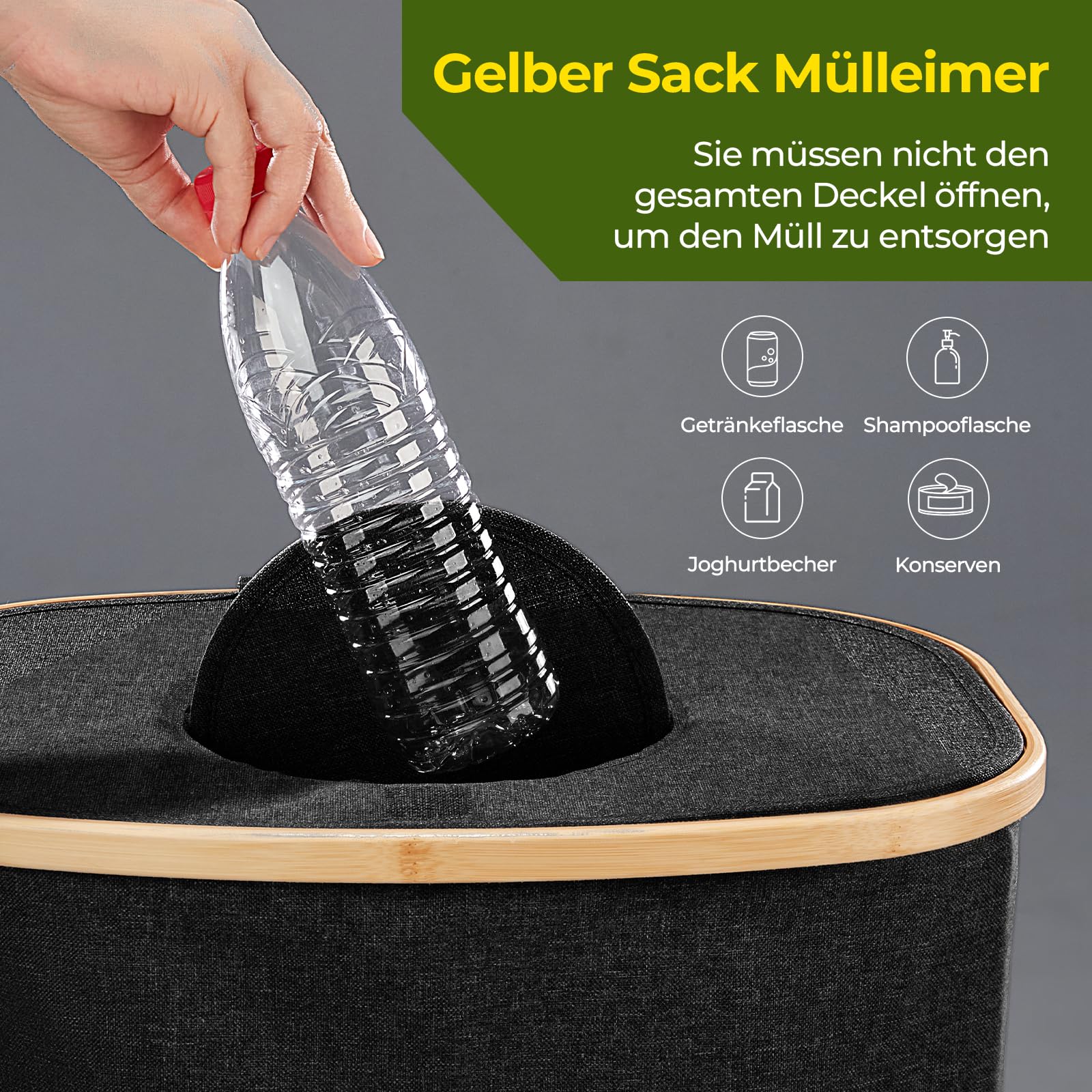Gelber Sack Ständer, Müllsackständer mit Clip, Ständer für gelben sack, Mülleimer 90 liter, Gelber Sack Behälter, Robust und Stabil für Mülltrennung Daheim（Schwarz