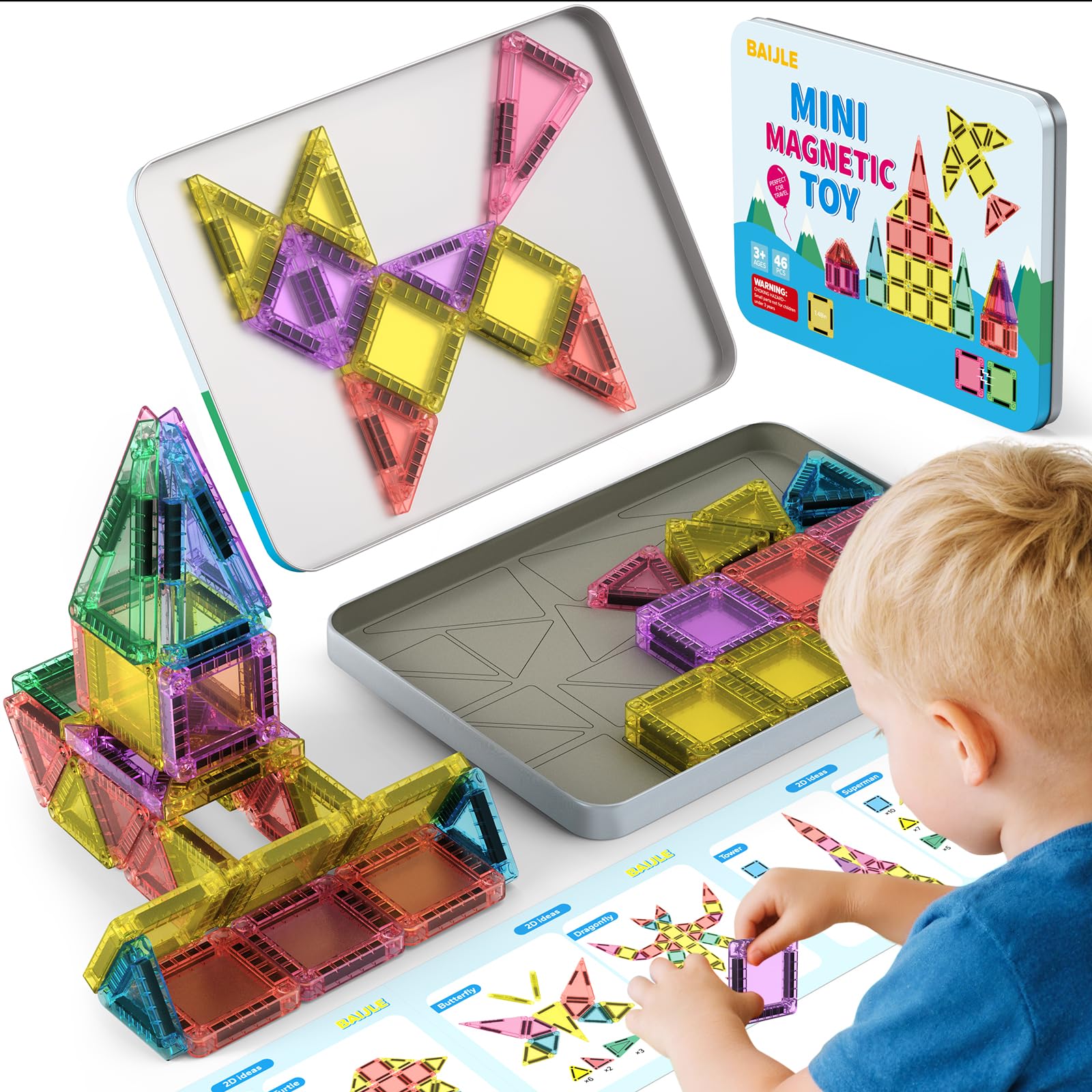 Amazon.com: BAIJLE 46PCS Mini Magnetic Tiles, for Kids, Portable