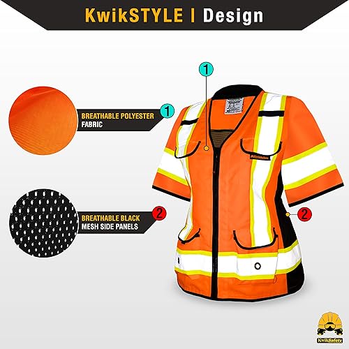 Miniatura 2 de KwikSafety - Charlotte, NC - Chaleco de seguridad GODMOTHER (corte suelto) Clase 3 para mujer cuello acolchado + bolsillo para tableta ANSI OSHA