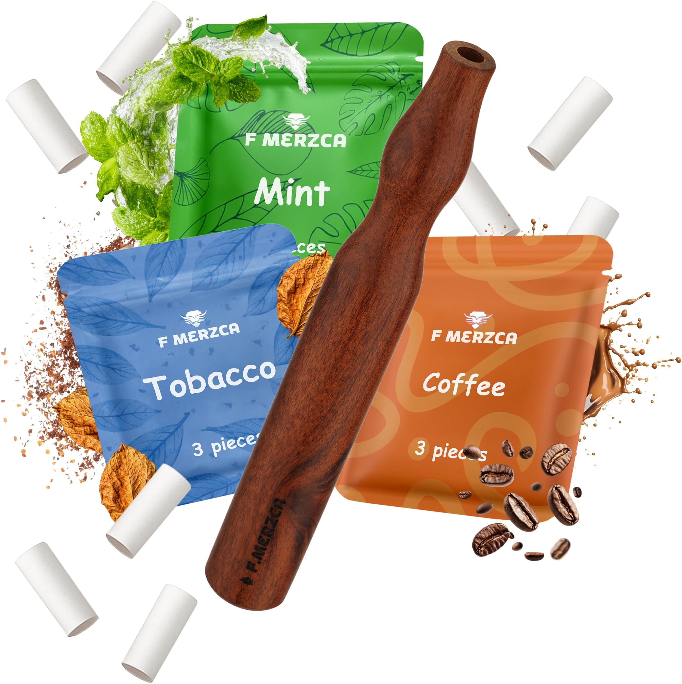 F.MERZCA® Breathing Necklace for Quit Smoking with Real Resistance – Herbal Diffuser Pen Alternative with Flavor, Stress Relief, no Battery Design – smokeless Inhaler Option (Mint, Tobacco, Coffee)