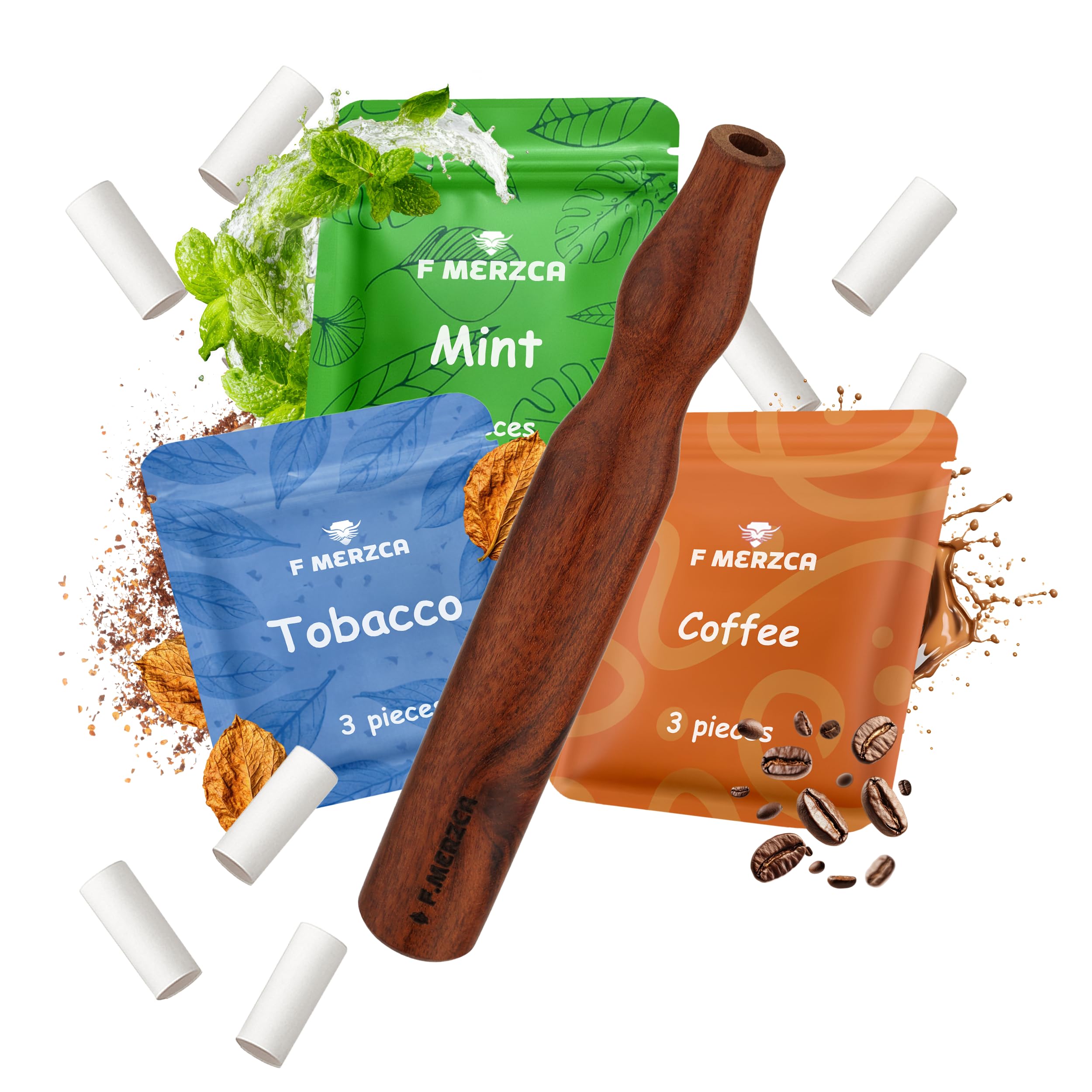 F.MERZCA® Breathing Necklace for Quit Smoking with Real Resistance – Herbal Diffuser Pen Alternative with Flavor, Stress Relief, no Battery Design – smokeless Inhaler Option (Mint, Tobacco, Coffee)