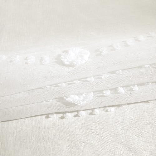 Miniatura 7 de KOUFALL Juego de 2 paneles de 108 pulgadas de largo, con diseño de pompones, cortinas transparentes para ventana de sala de estar y dormitorio,