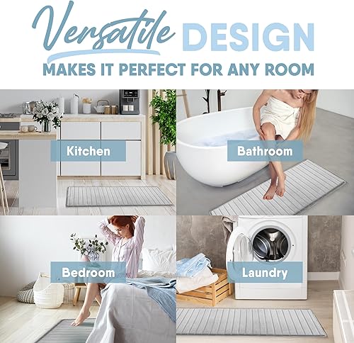 Miniatura 7 de MICRODRY Tapete de baño de espuma viscoelástica extra grueso, moderno, con infusión de carbón y base antideslizante GripTex, absorbente, de fácil