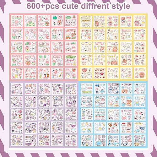 Miniatura 2 de Kit de calcomanías kawaii, 100 hojas de calcomanías lindas de animales de dibujos animados, calcomanías decorativas transparentes de dibujos