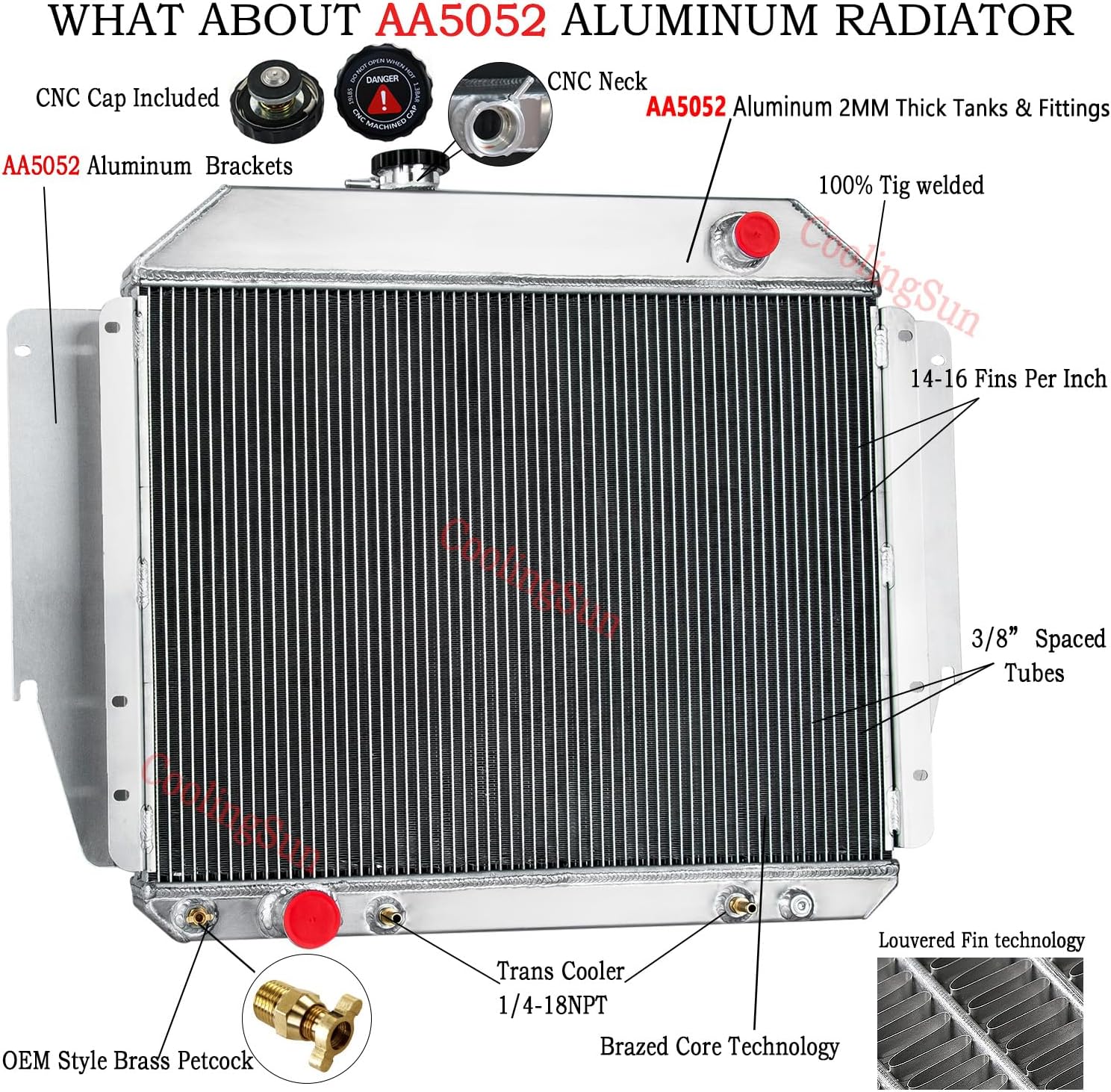 3 Row Aluminium Radiator for 1979-1991 Ford VAN E150 E250 E350 5.0L 5.8L Radiators 1980 1981 1982 1983 1984 1985 1986 1987 1988 1989 1990