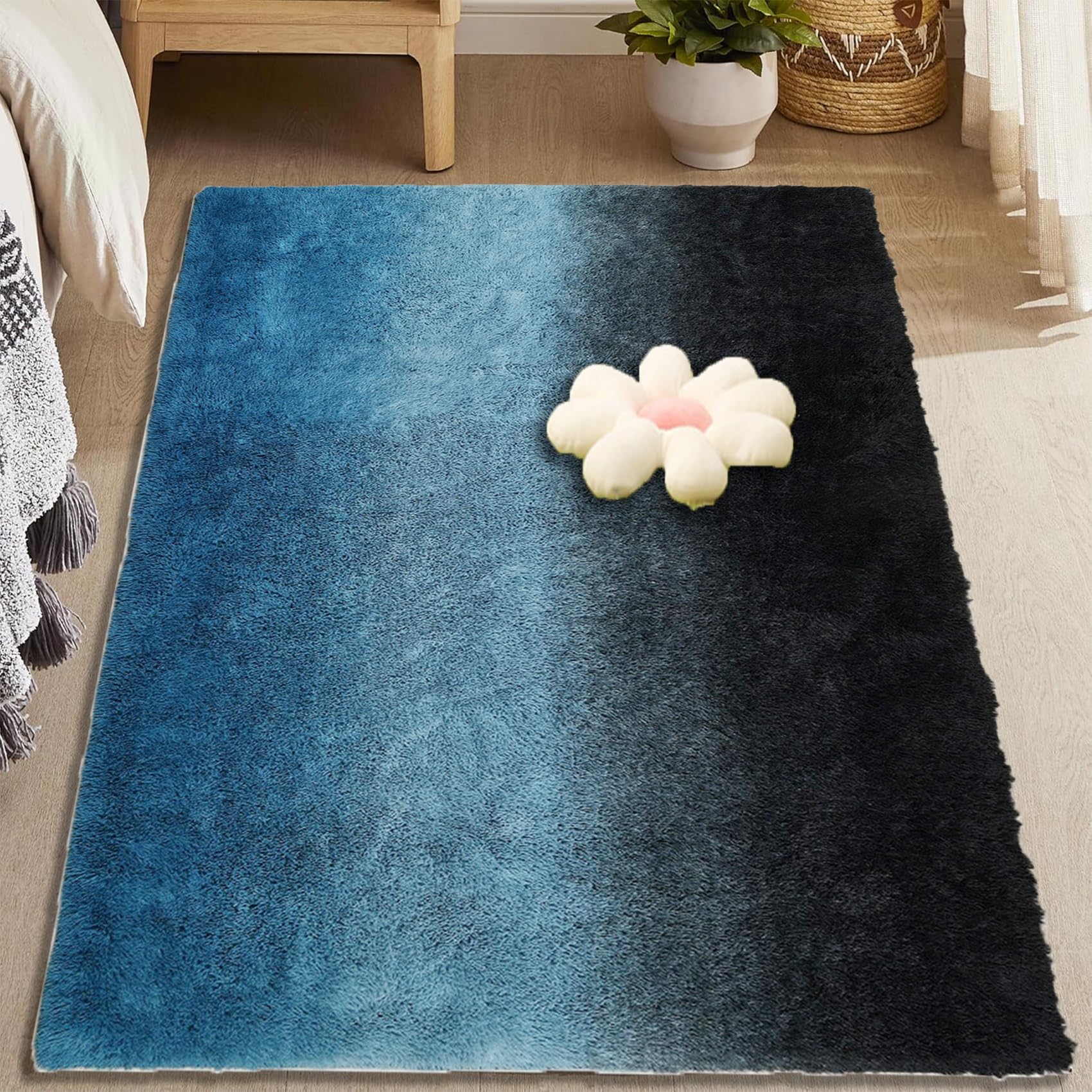 Tapis haute densité de poils bleu 200x300 cm doux et facile d'entretien pour chambre