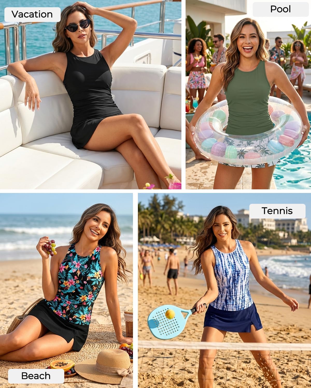 Women Two Piece Tankini with Skirt - Tummy Control High Neck Swimsuit with Built in Pockets 2025 Ladies Bathing Suit
