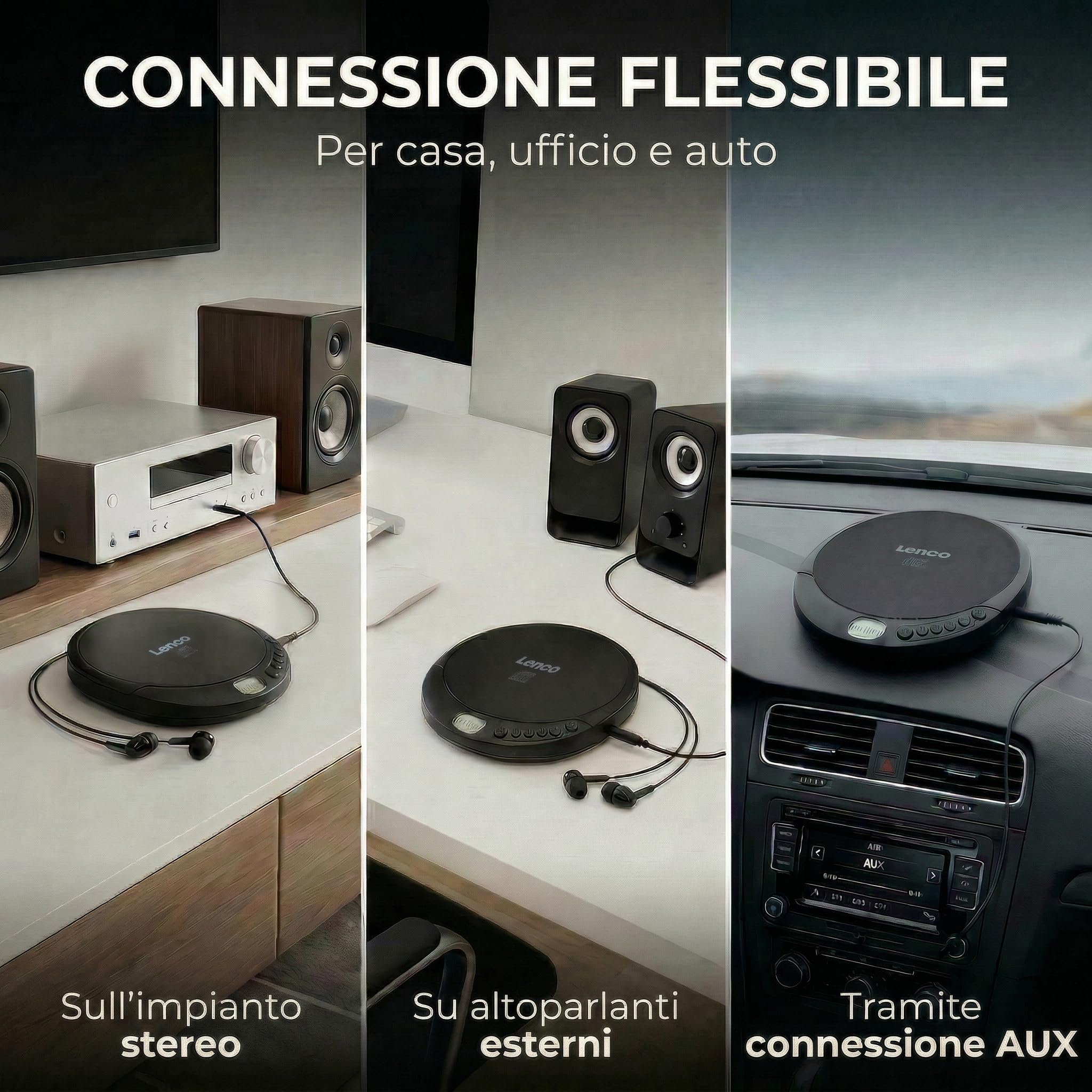 Lenco CD-010 Lettore CD portatile Walkman Nero con cuffie e cavo micro USB