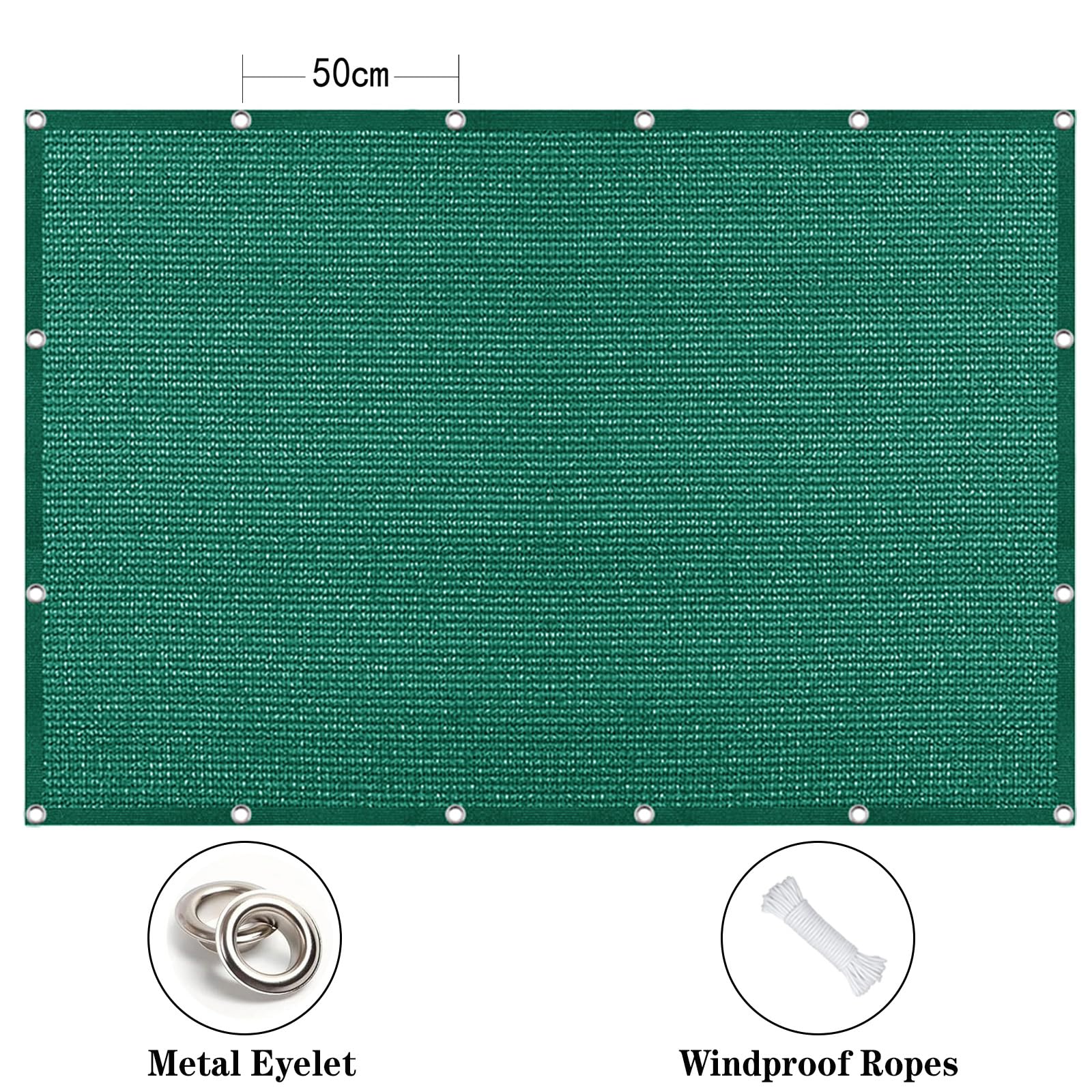 Vela Ombreggiante 5.5 x 6.5 m in Tessuto Hdpe, Permeabile All'Aria e All'Acqua, Telo Ombreggiante Occhiellato Traspirante Tenda da Sole per Giardino Pergola, Verde Scuro