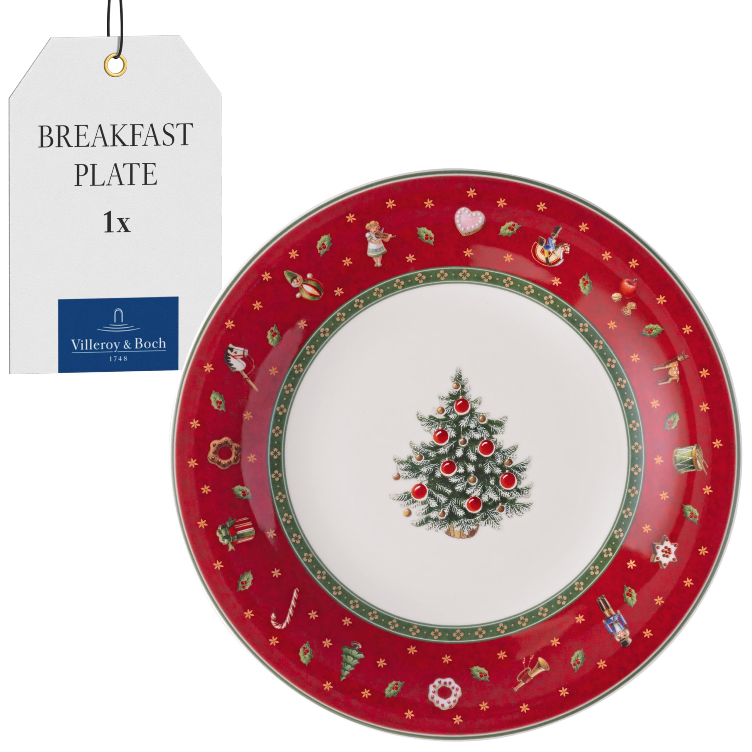 Villeroy & Boch - Toy's Delight Specials Breakfast Plate Red, Dishwasher Safe, Microwave Safe, Small Plate for Salad and Dessert, Tableware Xmas, Christmas, Premium Porcelain