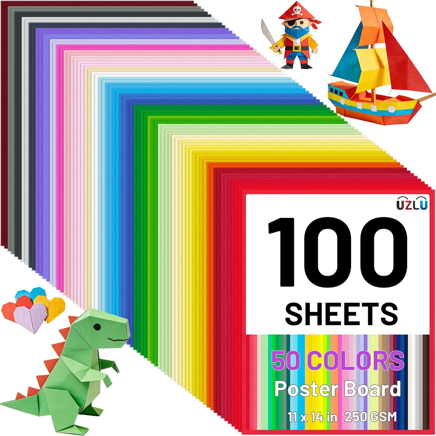 100 Pcs 50 Assorted Color Poster Board 11 x 14 In Colored Posterboard Paper Bulk 250 GSM Thickness Cardstock Blank Smart Vision Board for School Drawing Arts Craft Projects Display DIY Scrapbooking