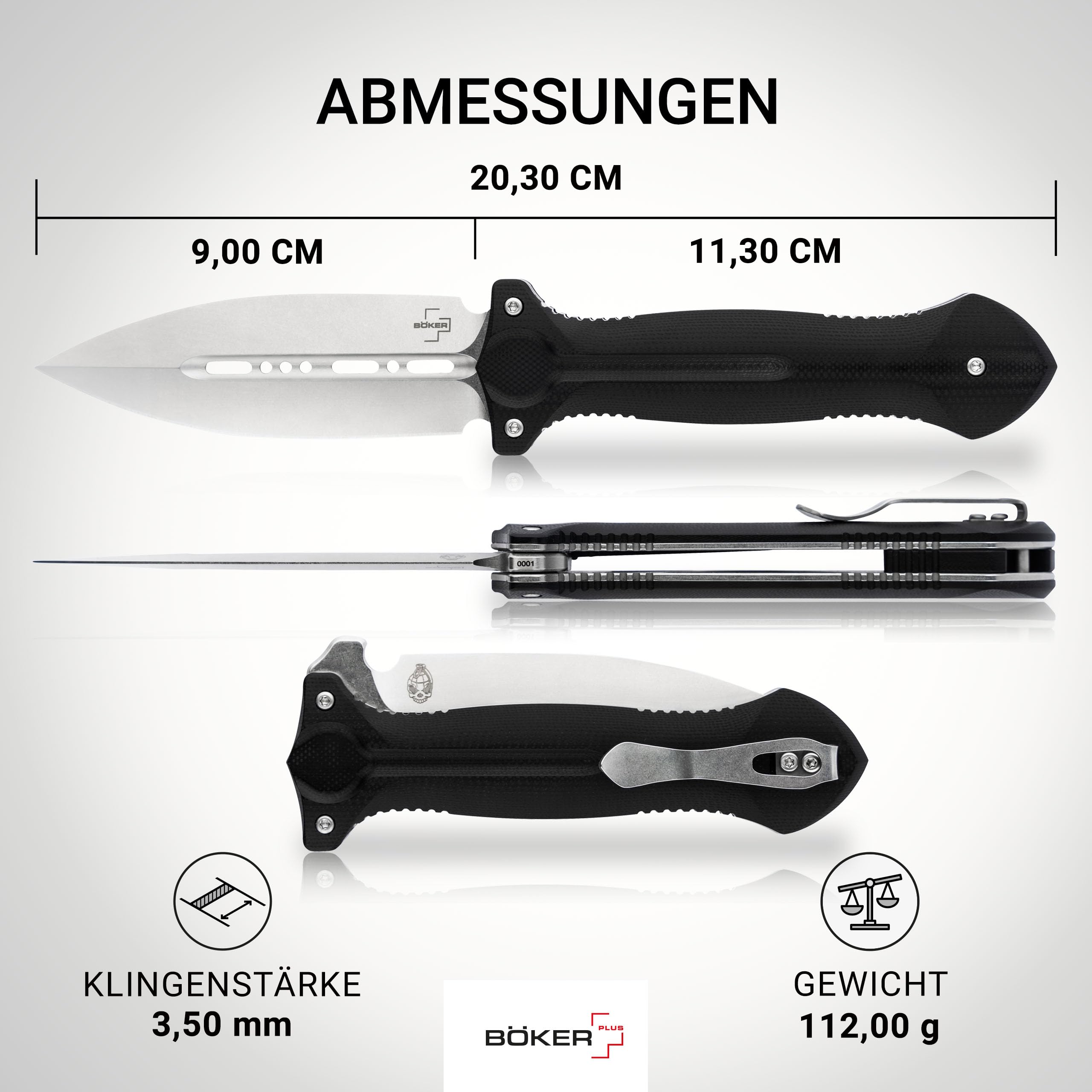 BÖKER PLUS® Cheus - Profi Flipper Taschenmesser mit VG-10 Stahl Dolch Klinge - taktisches Klappmesser - Tactical Linerlock Dagger Knife - 1 Hand Messer mit G10 Griff schwarz - Einsatzmesser mit Clip