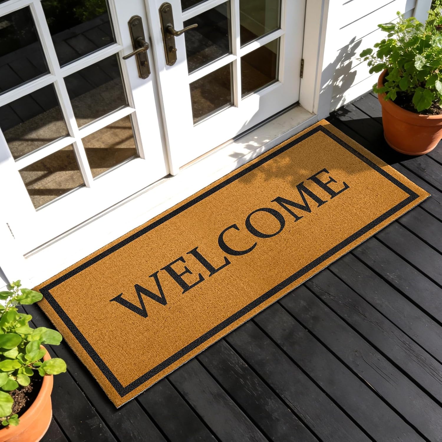Welcome Long Doormat for Double Door Entrance, 24x59 Inch Heavy Duty Coir Front Porch Rug with Non Slip PVC Backing, Extra Large Coir Doormat, Oversized Welcome Mat for Indoor Outdoor Entryway