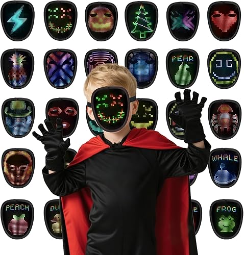 Miniatura 18 de Máscara LED con detección de gestos, máscara de luz para niños, hombres y mujeres, máscara LED de Halloween para disfraz y fiesta de cosplay