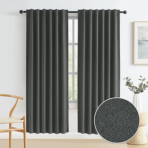 Miniatura 73 de Keqiaosuocai - 2 paneles de cortinas opacas, estilo bohemio, de lino, con correa para gancho o pestaña trasera, para sala de estar, extralargas,