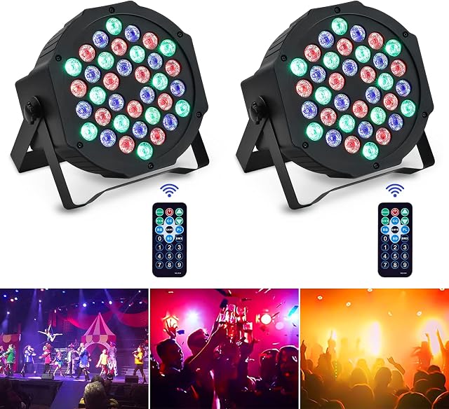 Par Light RGB 36 LED Stage Lights, 2PCS 72W Disco Lights DMX512 with Remote Control, 7 Modes Uplighting Lights, Strobe Lights for DJ Disco Club Party (2PCS)