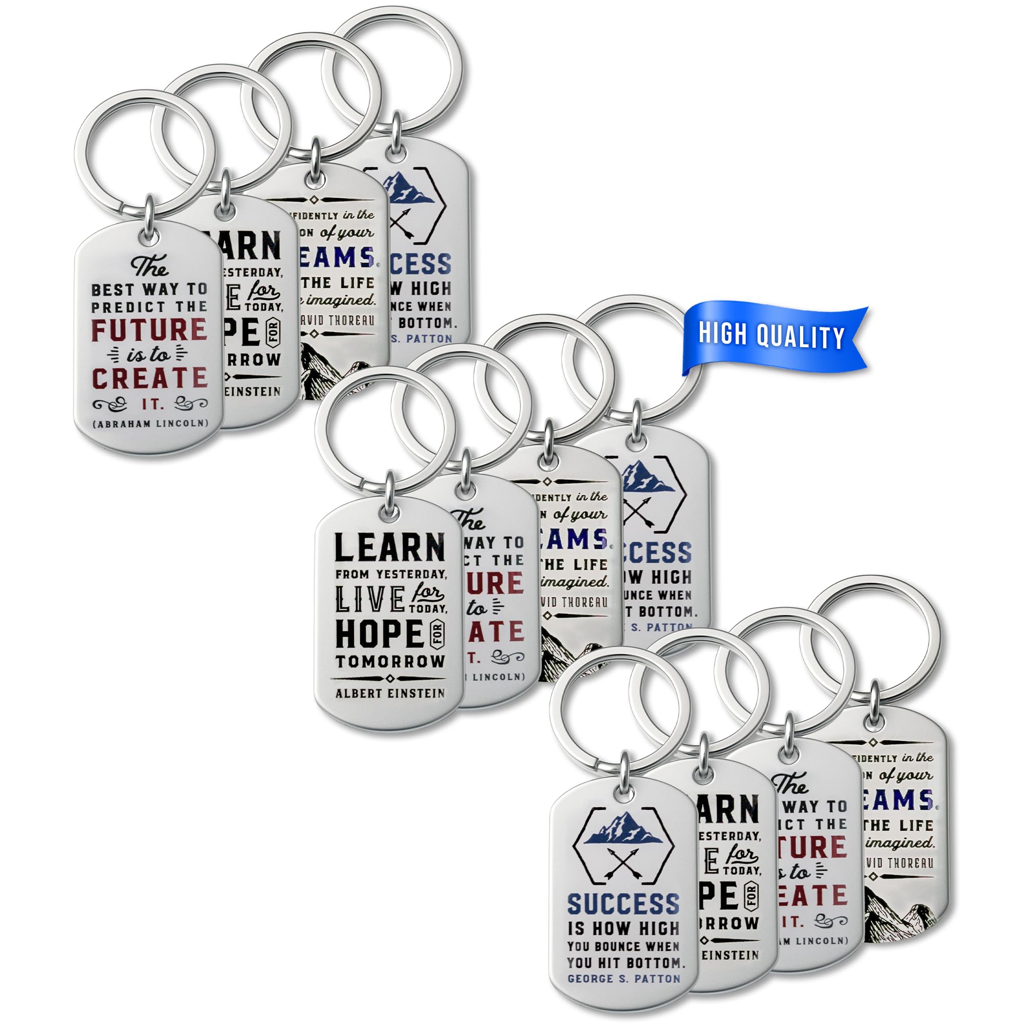 (12-Pack) Motivational Keychains with Inspirational Quotes - Wholesale Bulk Keychains for Corporate Office Gifts, Thank You Appreciation Gifts for Staff, Small Bulk Gifts for Coworkers and Employees