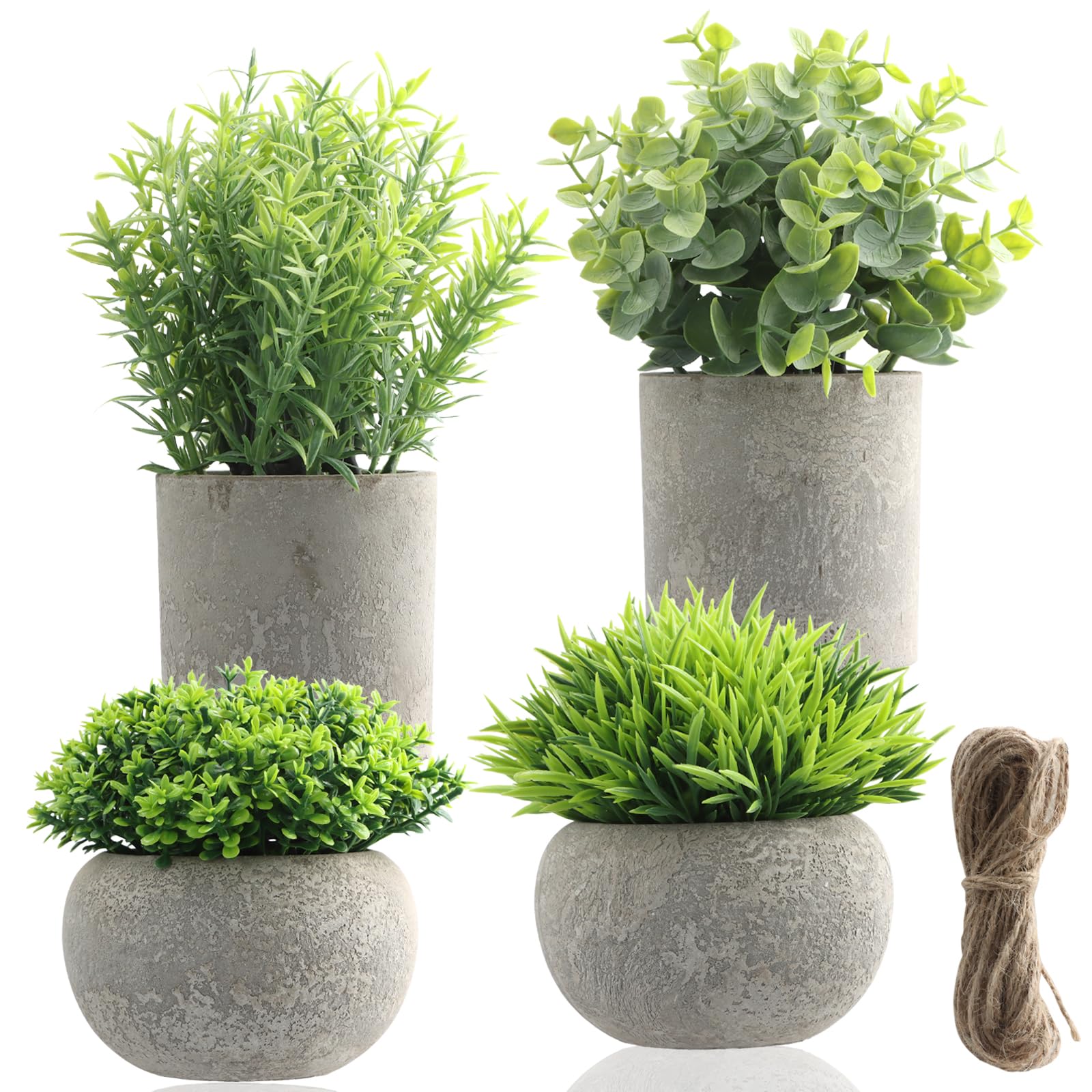 Whonline, 2 mini piante artificiali in vaso, in plastica, foglie di eucalipto, piante per casa, ufficio, scrivania, stanza, decorazione verde