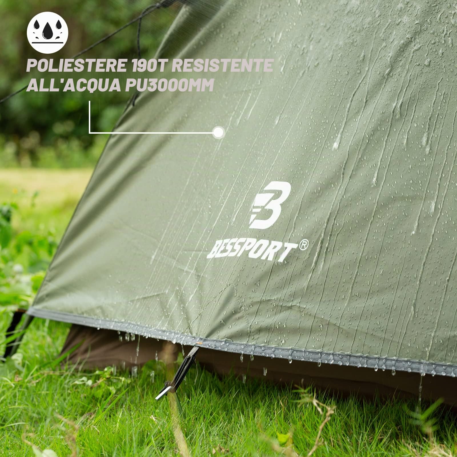 Bessport Tenda da Campeggio 2-3 Persone 4 Stagioni Impermeabile Tenda Facile da Montare, Ventilazione a Doppia Porta, Tenda per Zaino in Spalla, Ideale per Campeggio e attività All'aperto