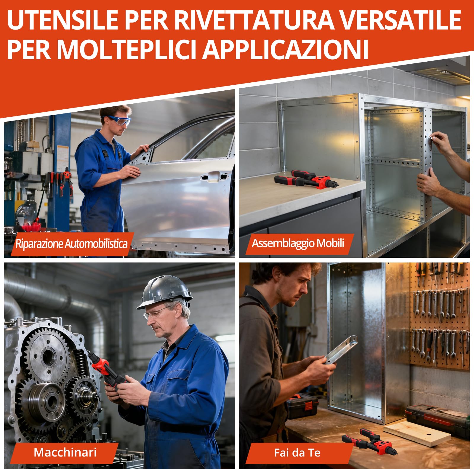 GETLITOOL Set 16-Inch Rivettatrice Professionale per Impieghi Gravosi con 7 Mandrini e 120 Dadi M3 M4 M5 M6 M8 M10 M12, Pistola Manuale a Dadi Rivetti con Valigetta per Garage Officine
