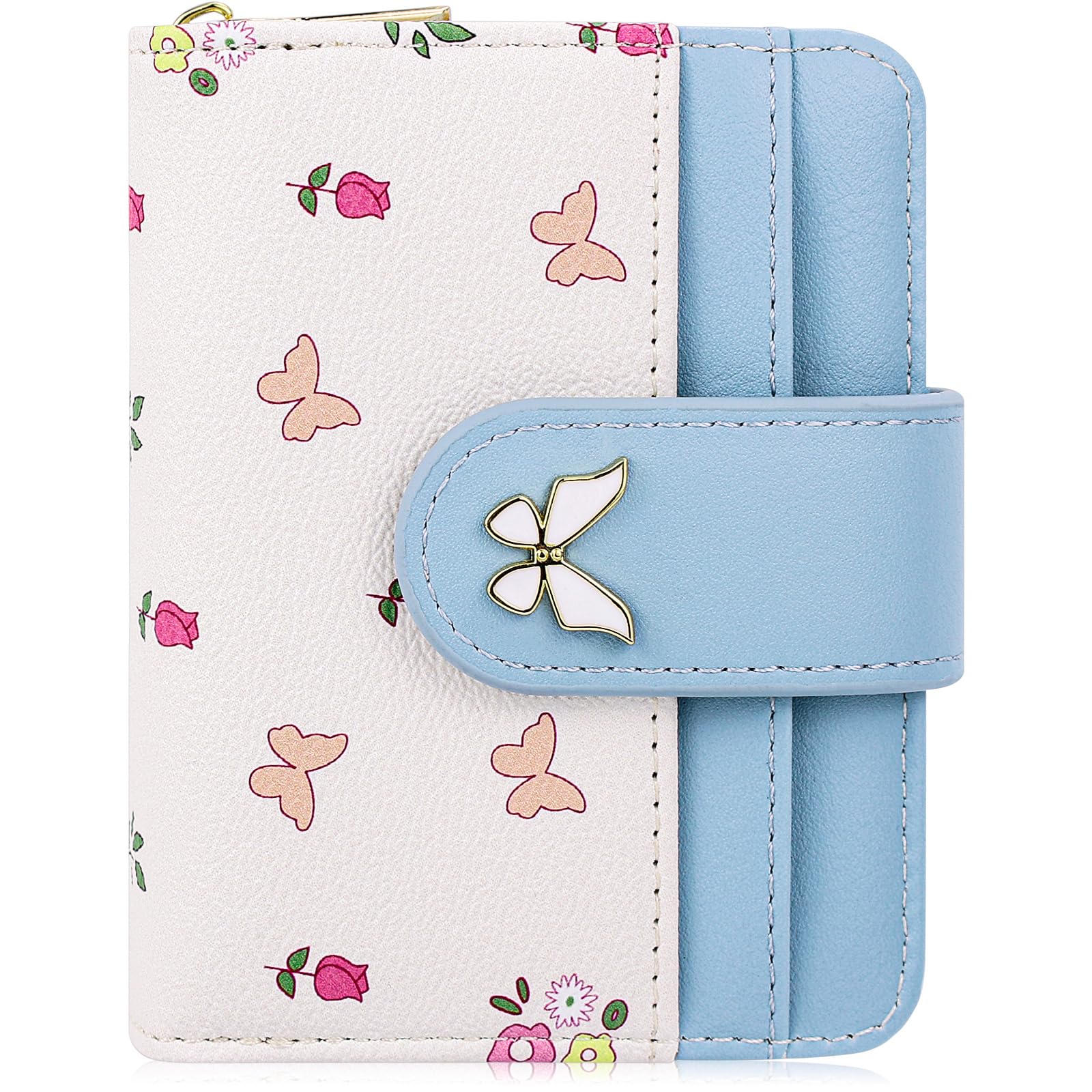 Farcauo Womens Wallet Cute Small Wallets for Women Blue Women's Wallet Kawaii Butterfly Card Wallets for Women Ladies