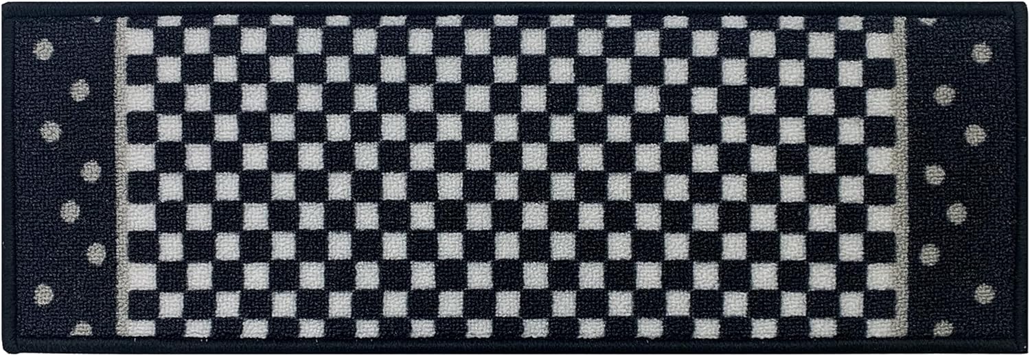 Stair Treads for Wooden Steps Indoor 8.5” x 26” Slip Resistant Machine Washable Staircase Carpet Mat, Safe for Elders, Kids and Pets Checkered Design Black and White Color, Set of 13