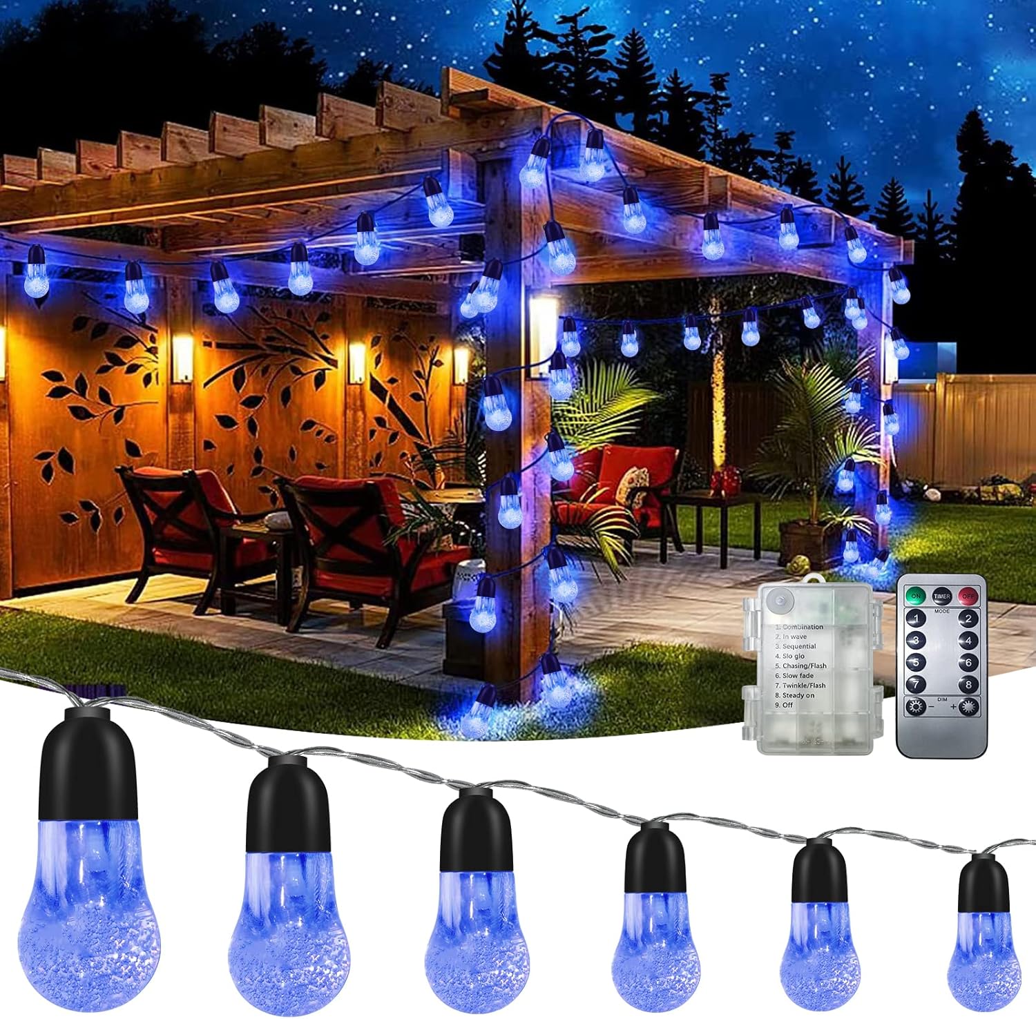 Fairy Lights Battery Operated Outdoor String Lights 33FT/10M 50LED
