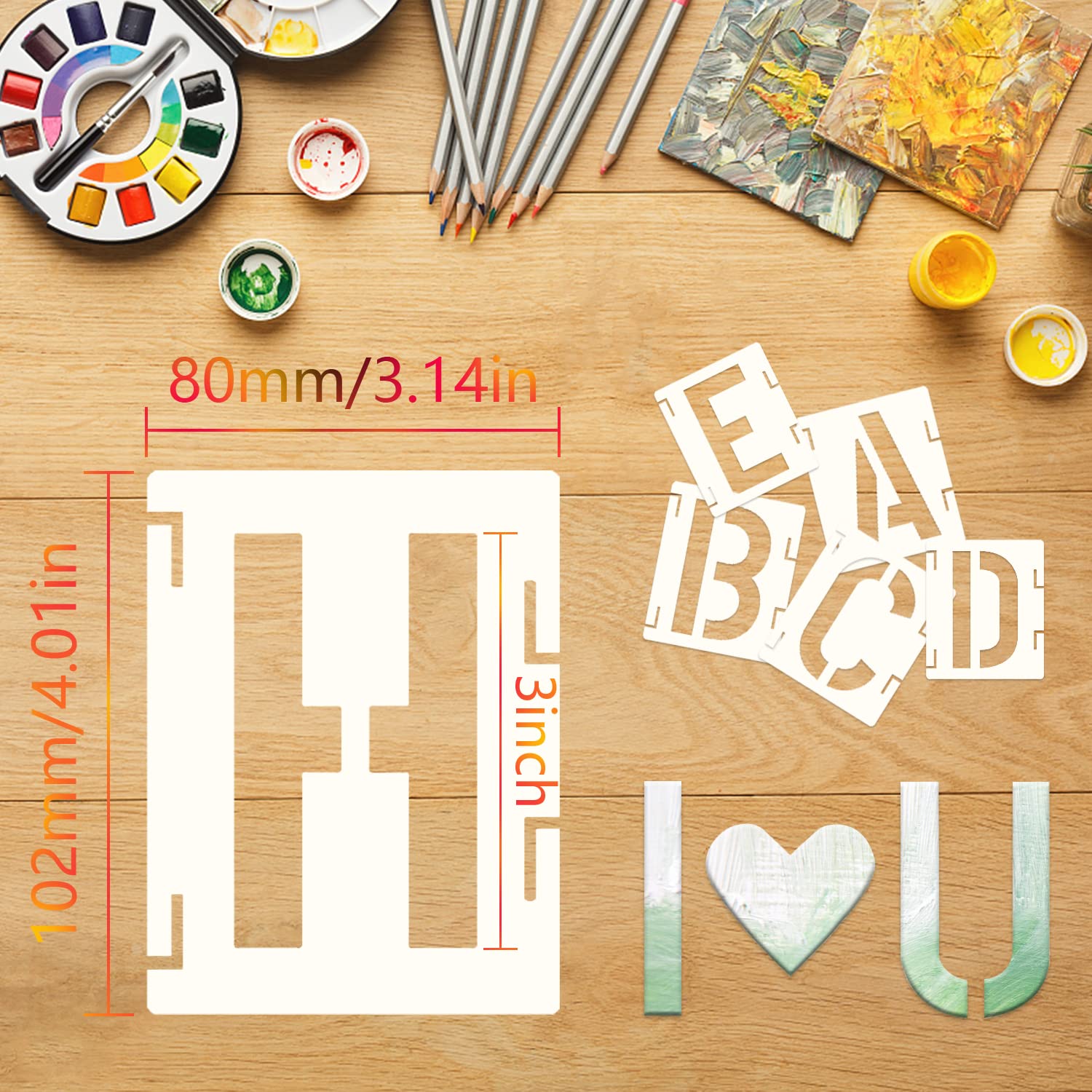 42 Pezzi Lettera Stencil 10cm - Simboli Numeri Riutilizzabili