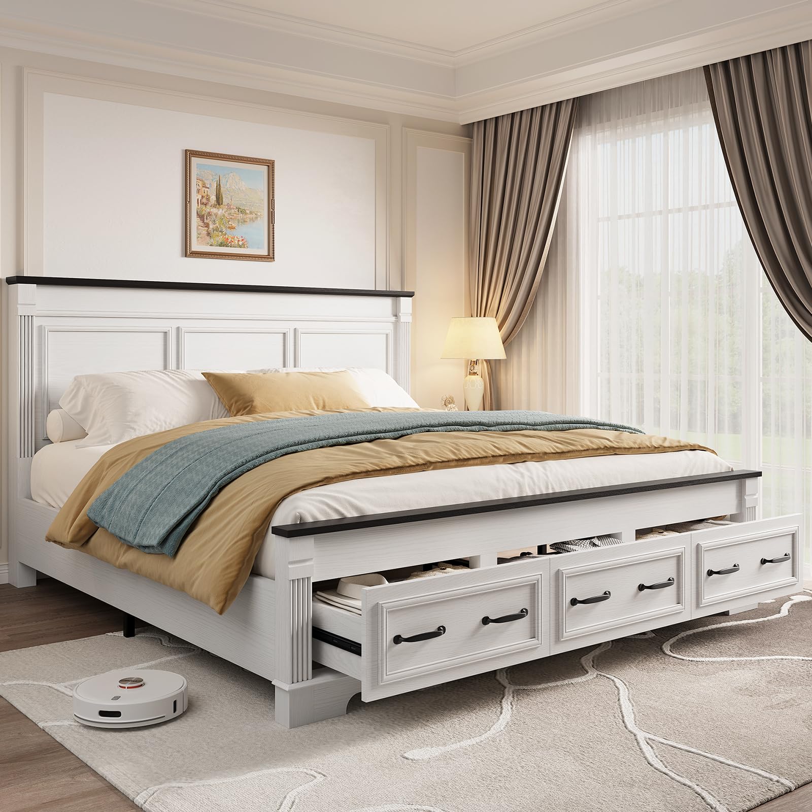 koorlian King Size Bed Frame Silver White