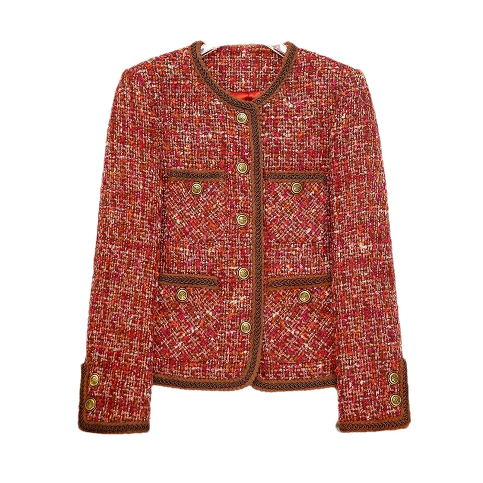 Giacca da donna in tweed rosso per primavera/autunno/inverno casual top classico giacca