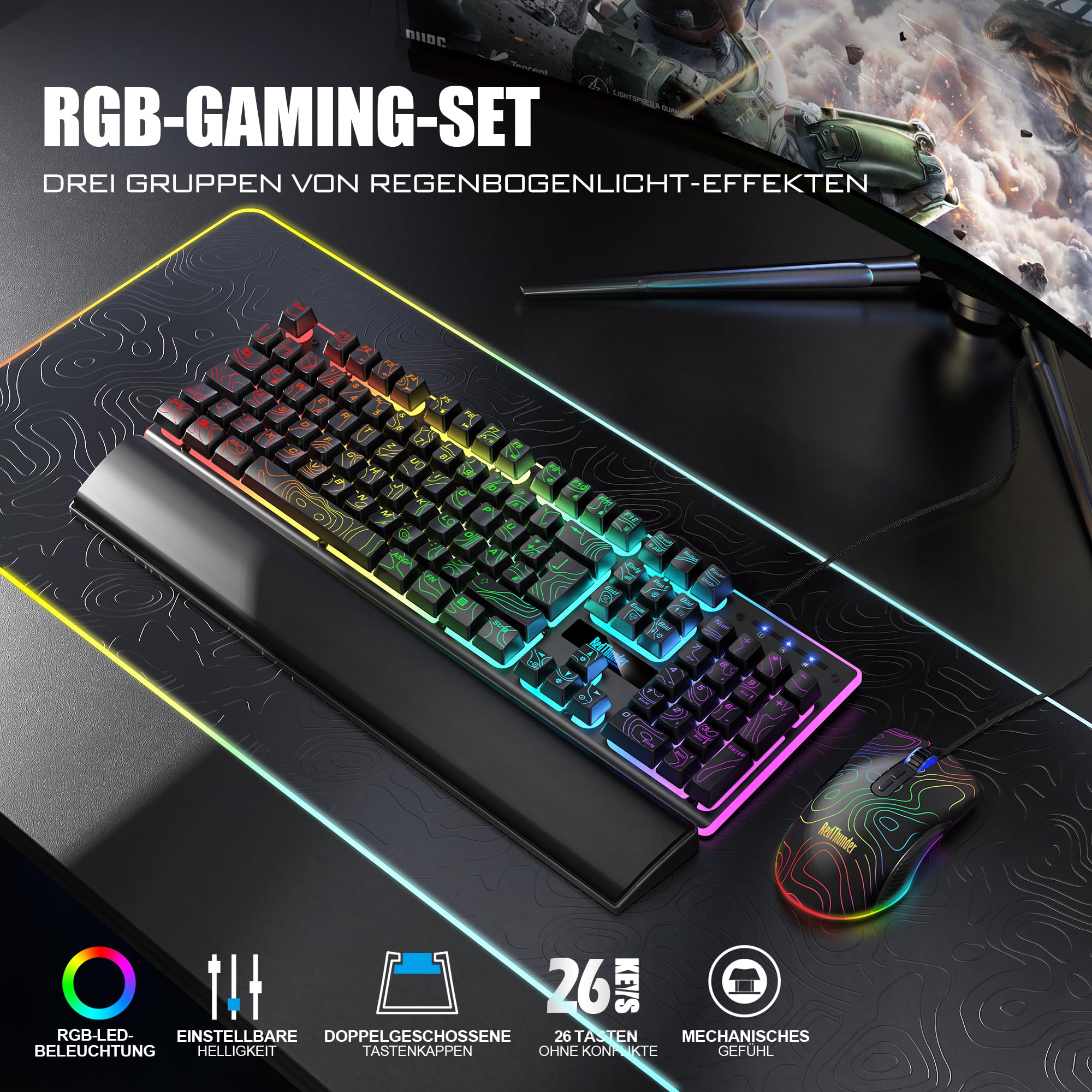 RedThunder K10 - Set tastiera e mouse da gioco (linea di altitudine)