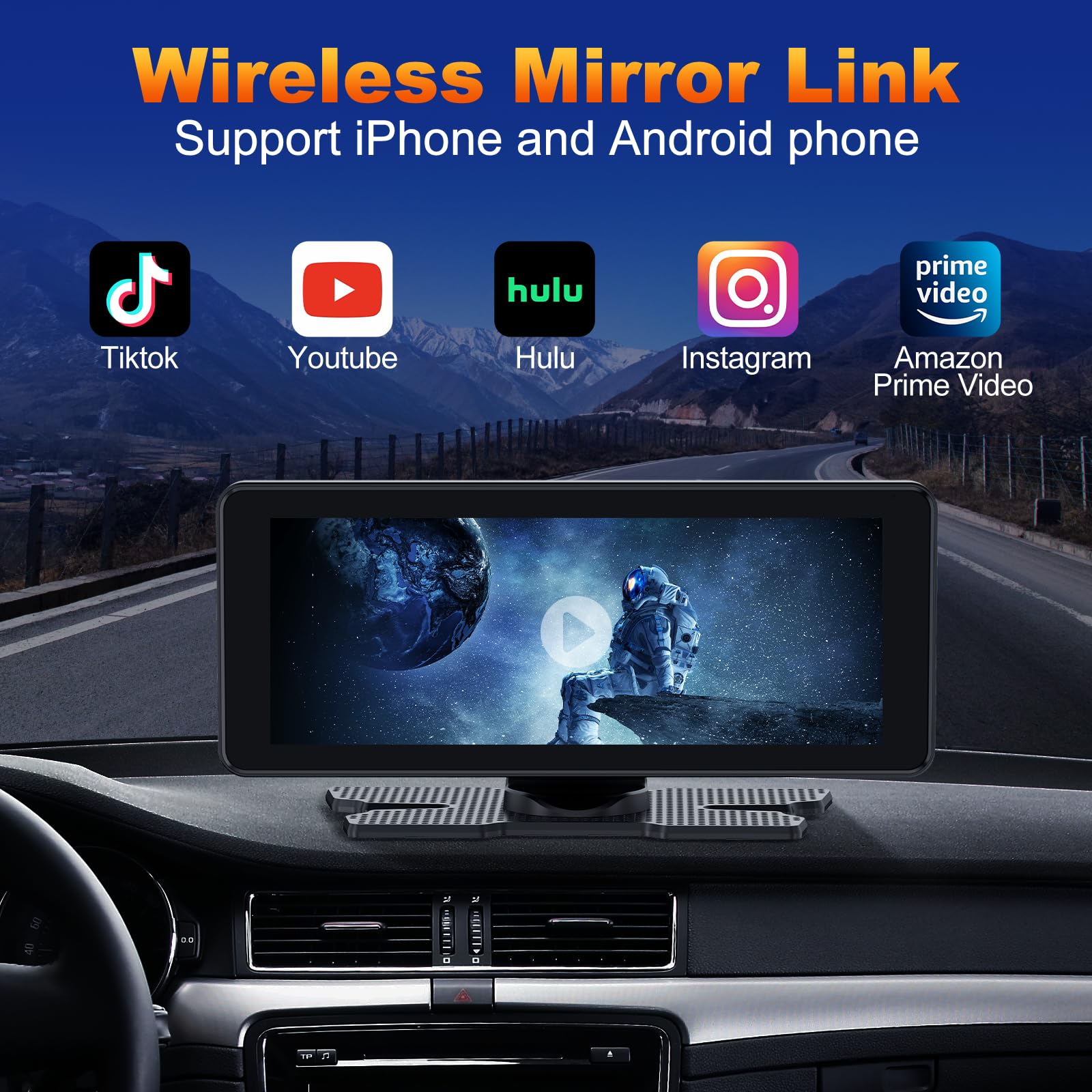 Volam Carplay Wireless Android Auto Portatile Autoradio, 6.86 Pollici Schermo Per Auto con Fotocamera Frontale da 2,5K, Touchscreen, Supporta Vivavoce Bluetooth 5.0/Navigazione/Siri/Airplay/FM/AUX