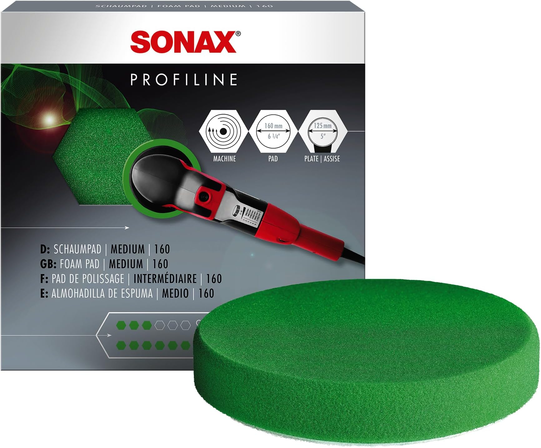 SONAX Green Medium Polishing Pad 493000 | Medium Density Foam for Paint Correction & Polishing | Perfect After Compounding | Hook & Loop Backing | Ideal for Dual Action & Rotary Polishers | 6-Inch