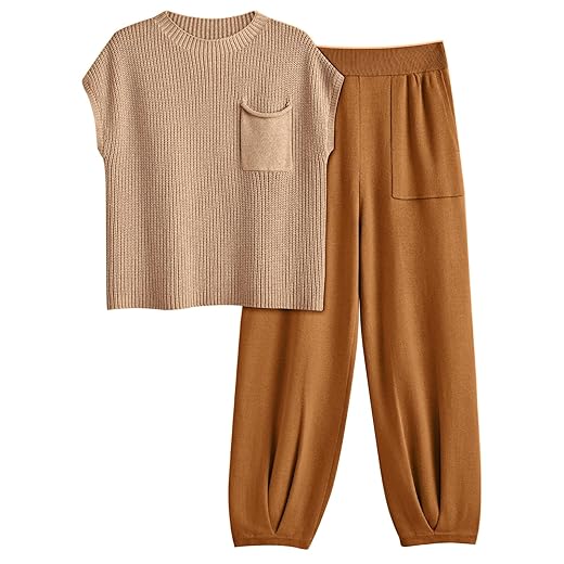 LILLUSORY Two 2 Piece Outfits Womens 2023 Fall Summer Fashion Matching Lounge Sets Sweatsuits Sweat Suits Outfits Cozy Knit Sweater Loungewear Set Clothes Clothing Oversized Sweaters