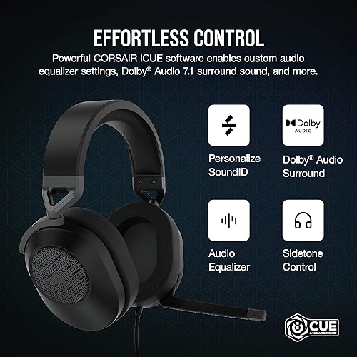 Miniatura 7 de Auriculares con cable para juegos multiplataforma Corsair HS65 Surround Dolby Atmos SonarWorks SoundID Compatible con iCUE PC, Mac, PS5, PS4,
