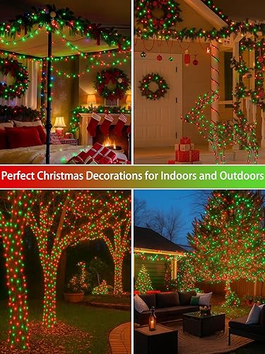 Vista 6 de Paquete de 4 Luces Solares de Navidad de 180 Pies para Exteriores Impermeables, Súper Brillantes 320 Luces LED Solares en Cadena con 8 Modos de Rojo