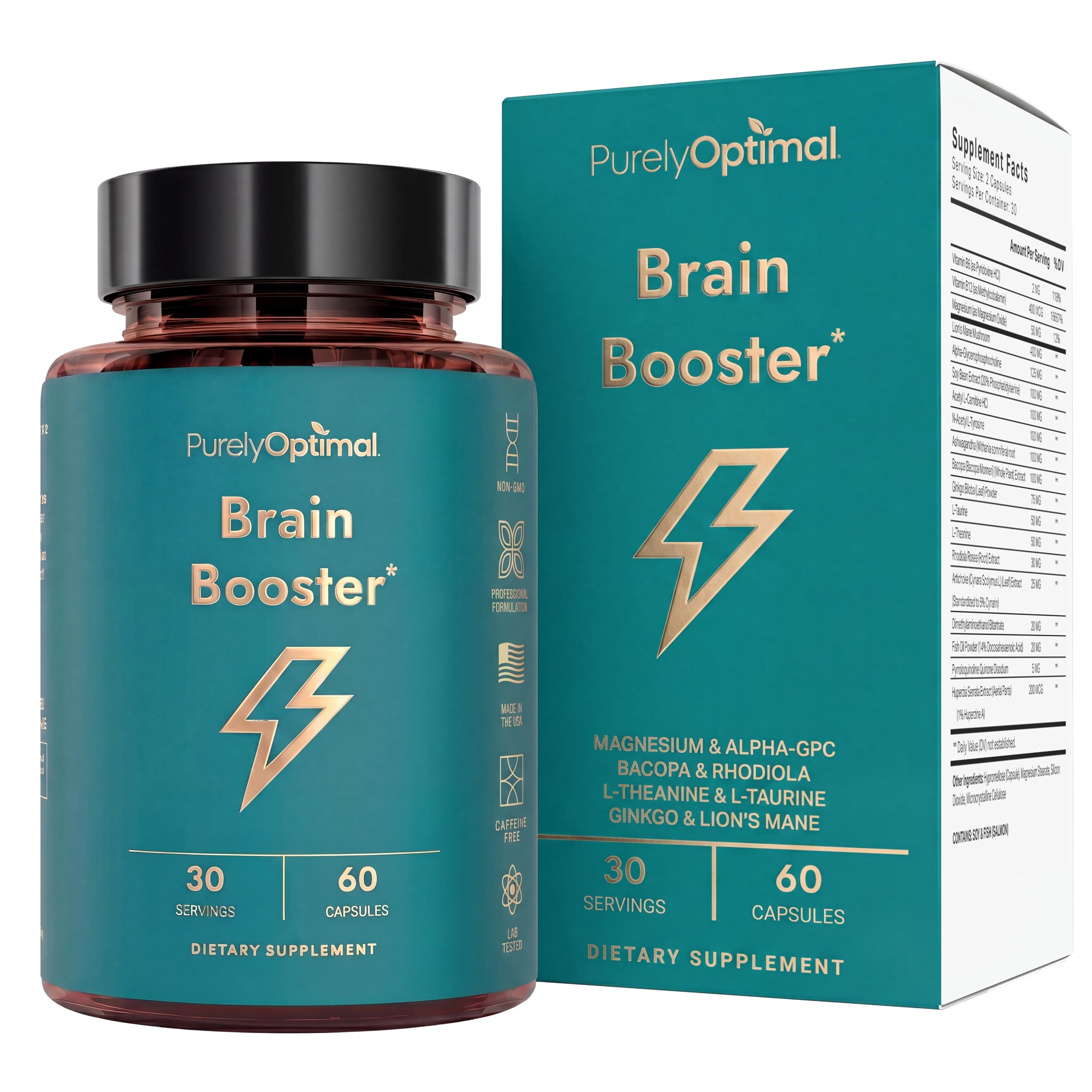 Purely Optimal Brain Booster with Alpha GPC & Ginkgo, 60 Caps