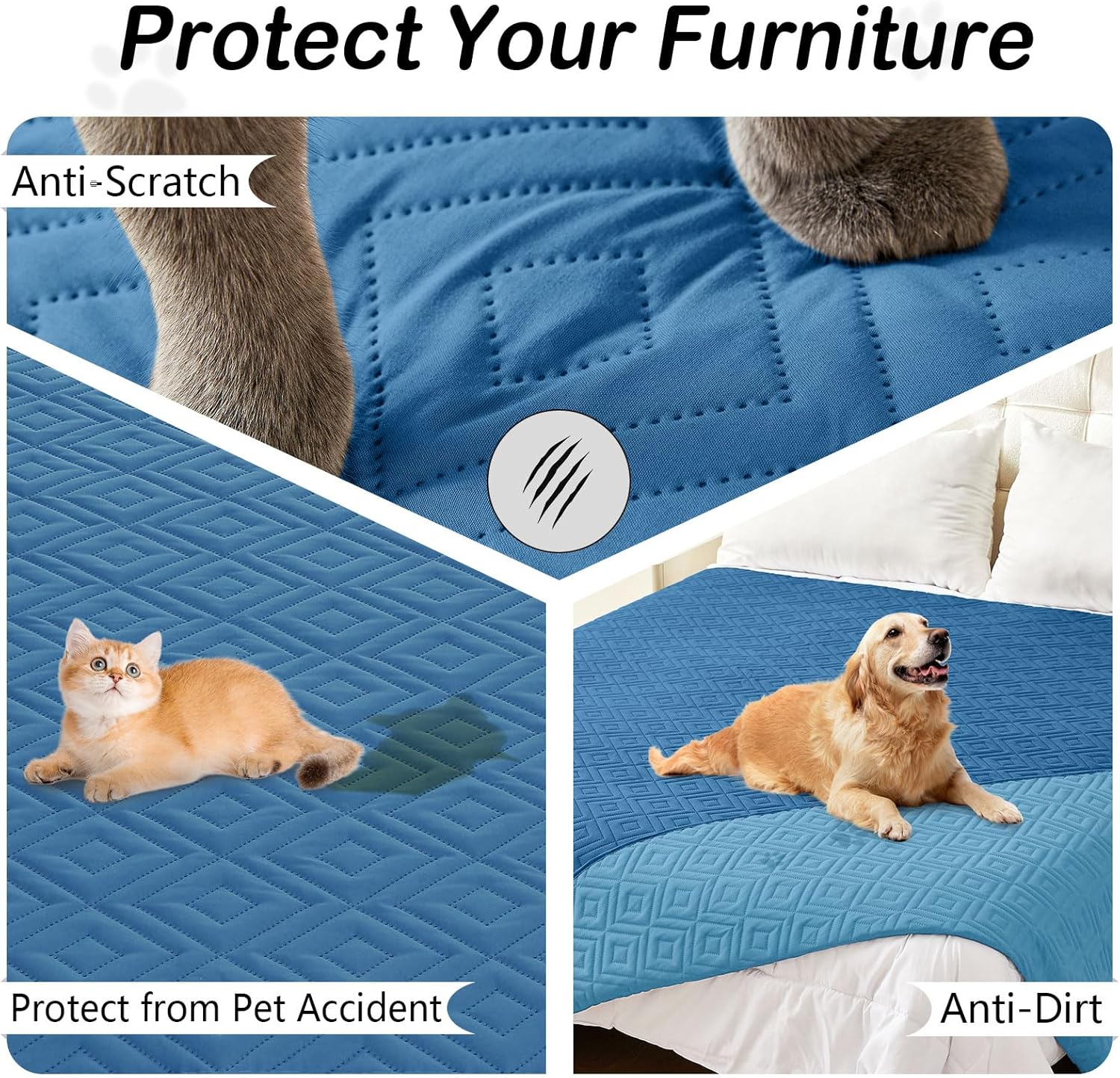 hyha Waterproof Dog Blanket, Soft Dog Bed Cover Pet Blankets, Waterproof Sofa Couch Cover for Dogs Washable, Reversible Pet Couch Covers for Sofa Furniture (40x70 Inch, Navy Blue/Blue)