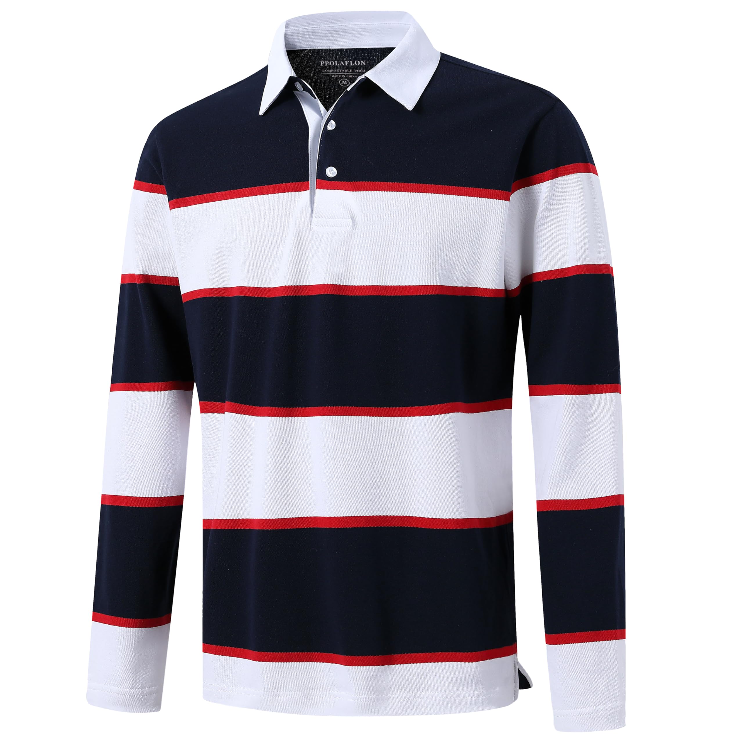 P POLAFLONMen's Polo Shirts Long Sleeve Striped Dry Fit Casual Collared Pique Golf Polo Shirts for Men