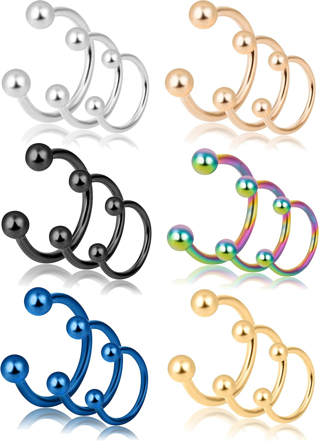 REVOLIA 18-30pcs 16G 316L Anillos de nariz de acero inoxidable para cartílago septum Piercings Helix Tragus Herradura 0236-0551in