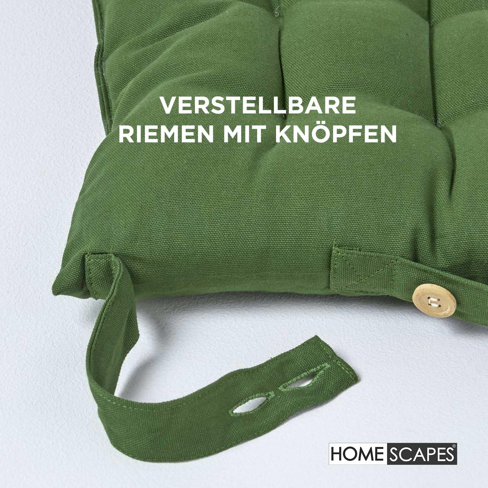 Homescapes 6er Set Stuhlkissen 40x40 cm olivgrün – Sitzkissen Outdoor/Indoor mit Baumwollbezug, Sitzpolster waschbar und Oeko-TEX-Zertifiziert für Esszimmer-, Küchen- & Gartenstühle