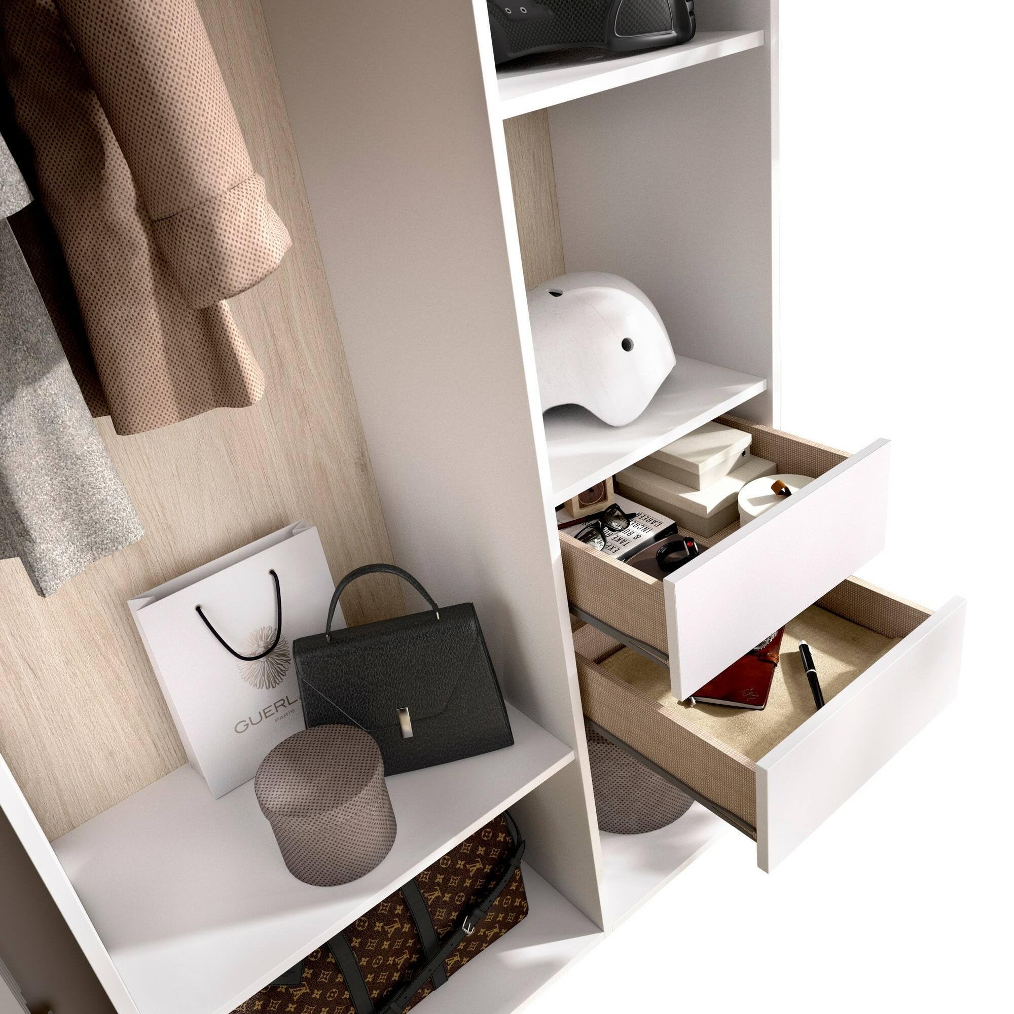 Dmora Guardaroba Grande Borla, Mobile Camera da Letto, Cabina portabiti, Armadio Appendiabiti, 98x45 h205 cm, Bianco e Rovere