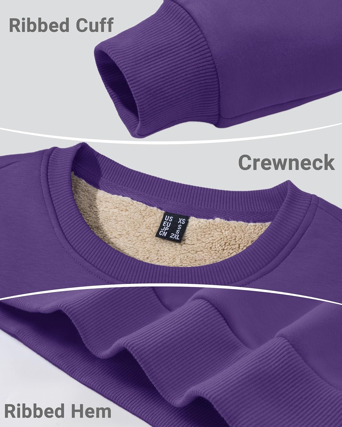 Boladeci Men's Full Sherpa Lined Crewneck Sweatshirts Heavy-weight Fleece Pullover Thick Thermal Long Sleeve Cotton - Image 6