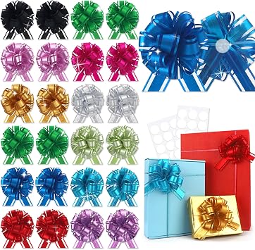 24 pcs Gift Bow Ribbon Pull Bows for Gift Baskets Warpping Christmas Party Bright Mix Colors Organza Warp Bows Boxes Flower Decorations Valentines Day 24Pcs-Mix Colors