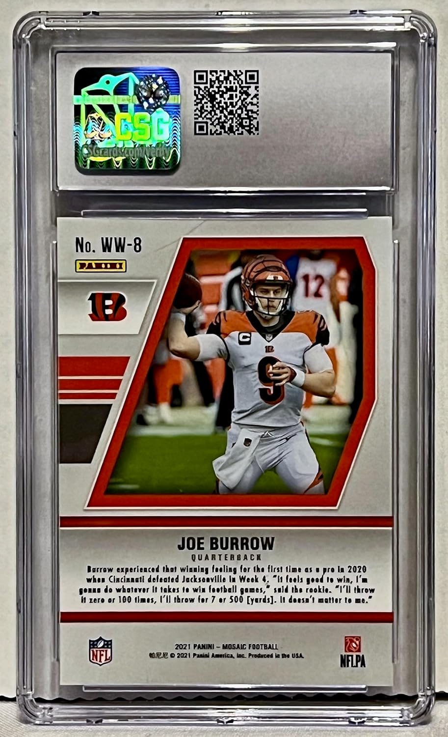 Joe Burrow CGC Graded 9 Mint Will to Win Special Insert Collectible Football Card - 2021 Panini Mosaic Football Card #WW-8 (Bengals)
