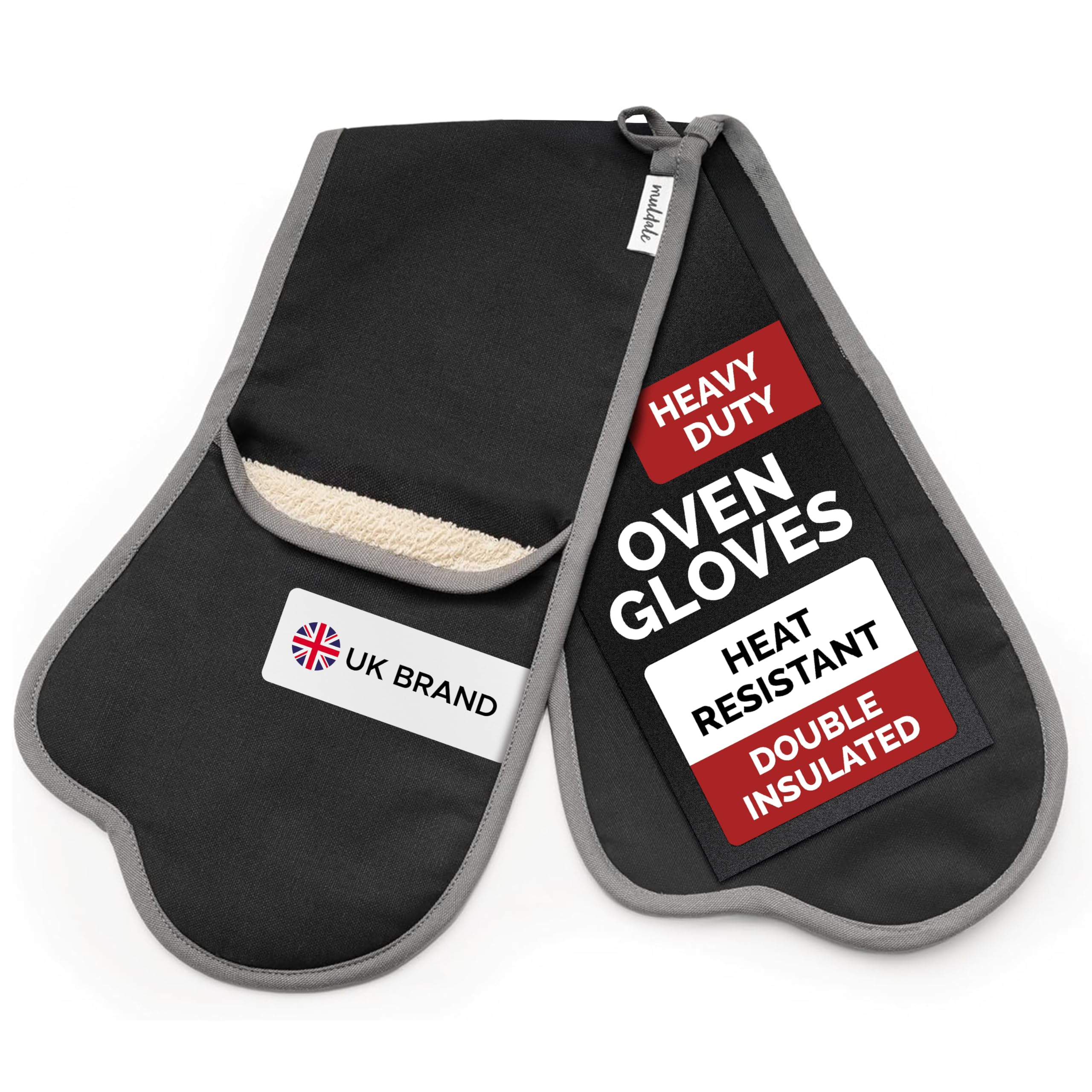 Muldale Gants de cuisine doubles noirs
