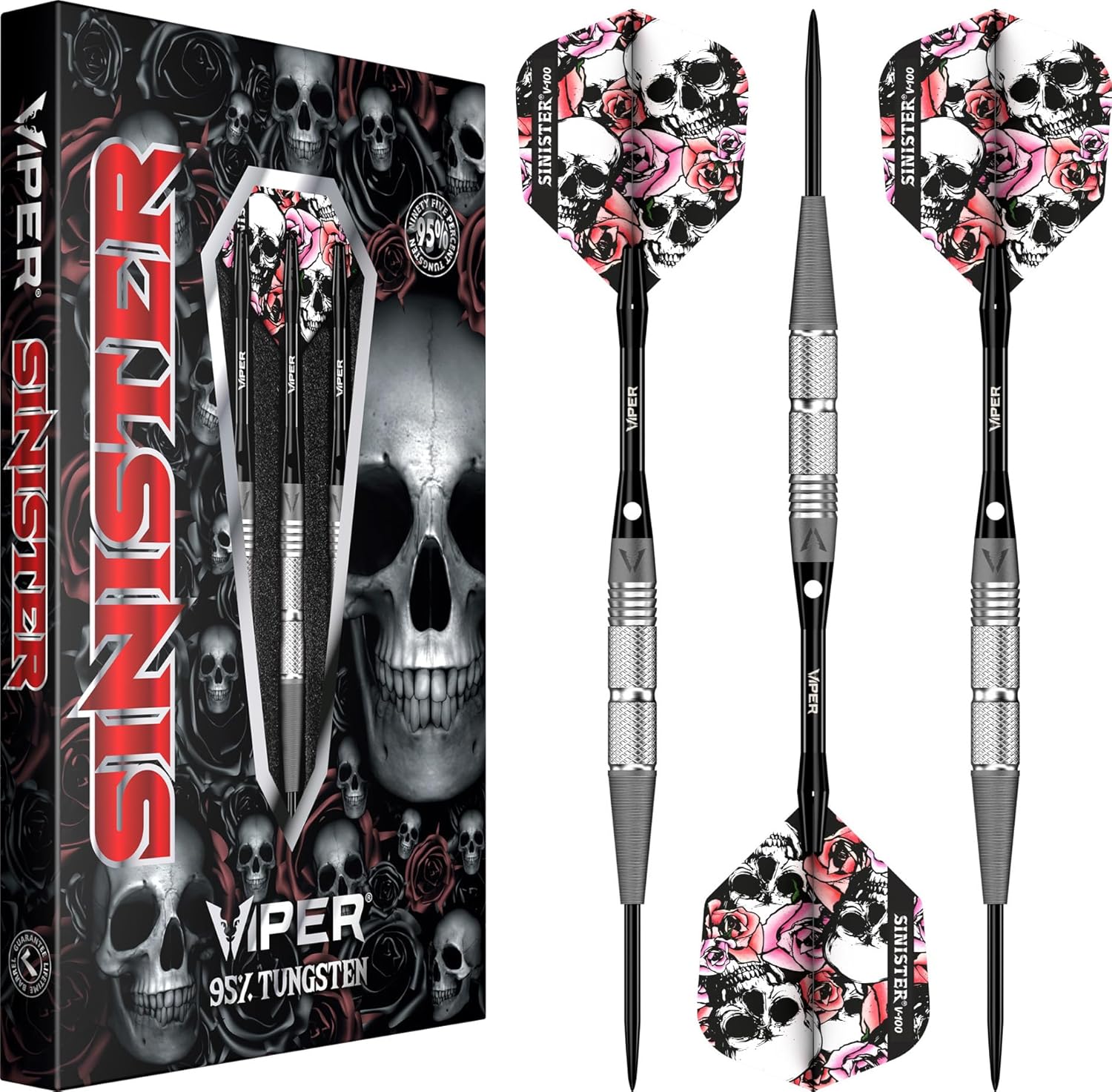 Viper Sinister Steel Tip Darts, 95% Tungsten Darts Metal Tip Dart Set for Sisal Dartboard, Sandblasted Barrels, Aluminum Dart Shafts with Locking Holes, Professional Grade
